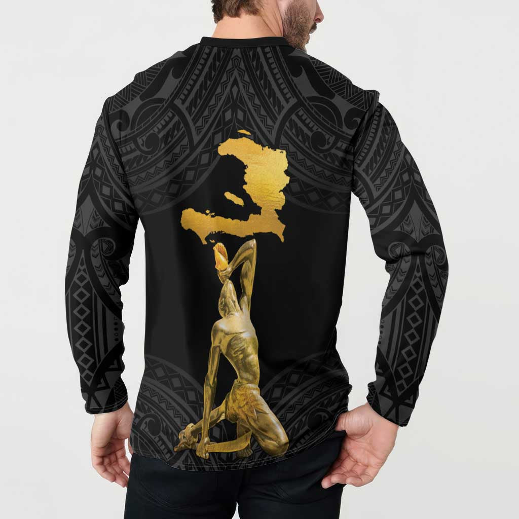 Haitian Negre Marron 1804 Button Sweatshirt Black Polynesian Pattern