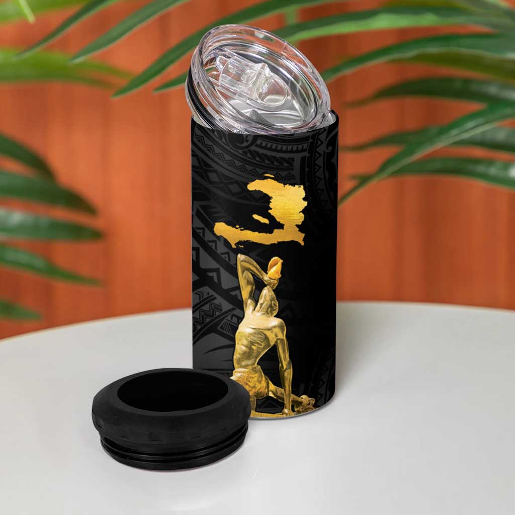 Haitian Negre Marron 1804 4 in 1 Can Cooler Tumbler Black Polynesian Pattern