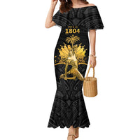 Haitian Negre Marron 1804 Family Matching Mermaid Dress and Hawaiian Shirt Black Polynesian Pattern LT9 Mom's Dress Black - Polynesian Pride