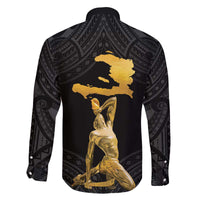 Haitian Negre Marron 1804 Family Matching Off The Shoulder Long Sleeve Dress and Hawaiian Shirt Black Polynesian Pattern