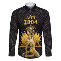 Haitian Negre Marron 1804 Family Matching Off Shoulder Maxi Dress and Hawaiian Shirt Black Polynesian Pattern LT9 Dad's Shirt - Long Sleeve Black - Polynesian Pride