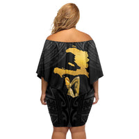 Haitian Negre Marron 1804 Family Matching Off Shoulder Short Dress and Hawaiian Shirt Black Polynesian Pattern LT9 - Polynesian Pride