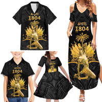 Haitian Negre Marron 1804 Family Matching Summer Maxi Dress and Hawaiian Shirt Black Polynesian Pattern LT9 - Polynesian Pride