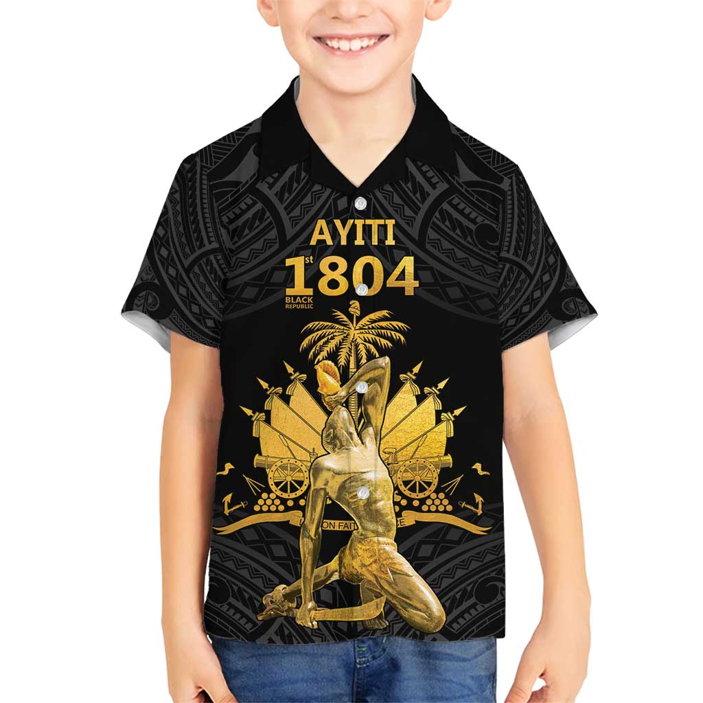 Haitian Negre Marron 1804 Family Matching Summer Maxi Dress and Hawaiian Shirt Black Polynesian Pattern LT9 Son's Shirt Black - Polynesian Pride