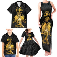 Haitian Negre Marron 1804 Family Matching Tank Maxi Dress and Hawaiian Shirt Black Polynesian Pattern LT9 - Polynesian Pride