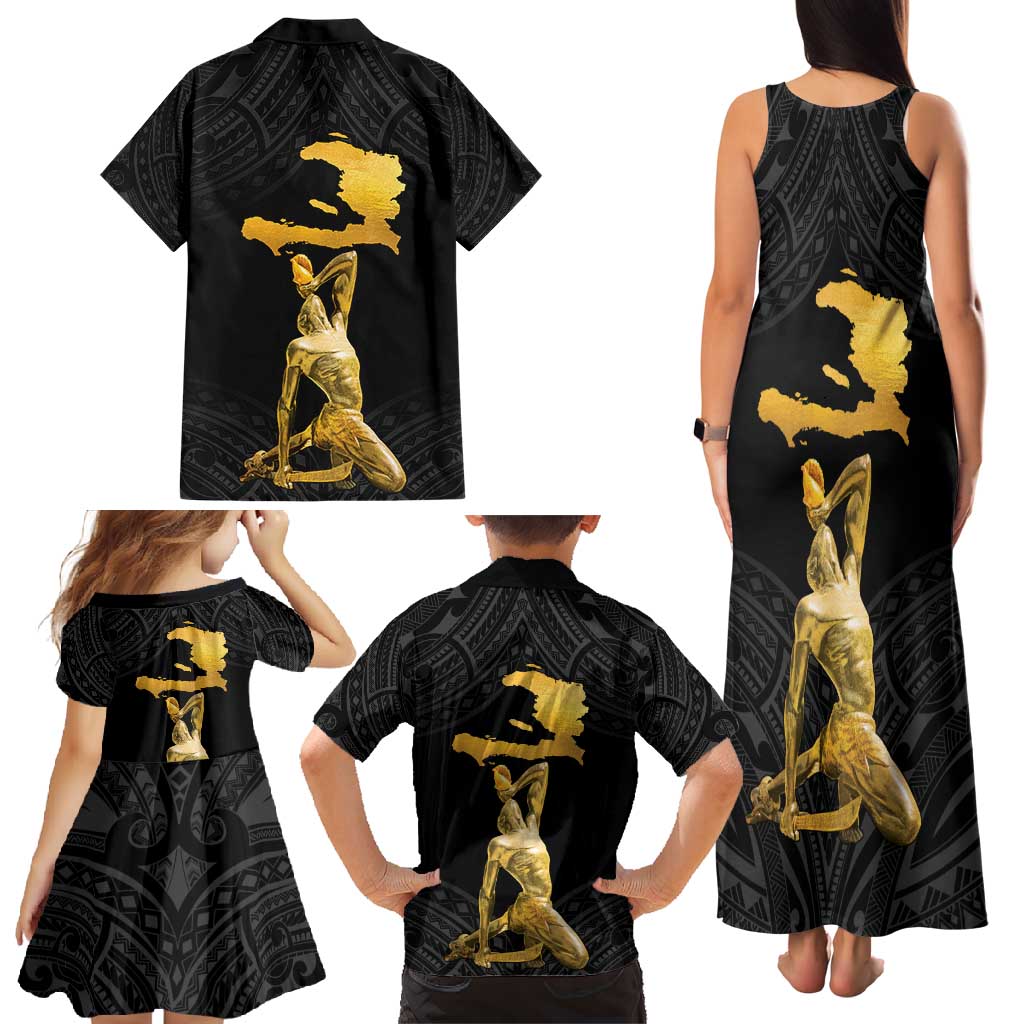 Haitian Negre Marron 1804 Family Matching Tank Maxi Dress and Hawaiian Shirt Black Polynesian Pattern LT9 - Polynesian Pride
