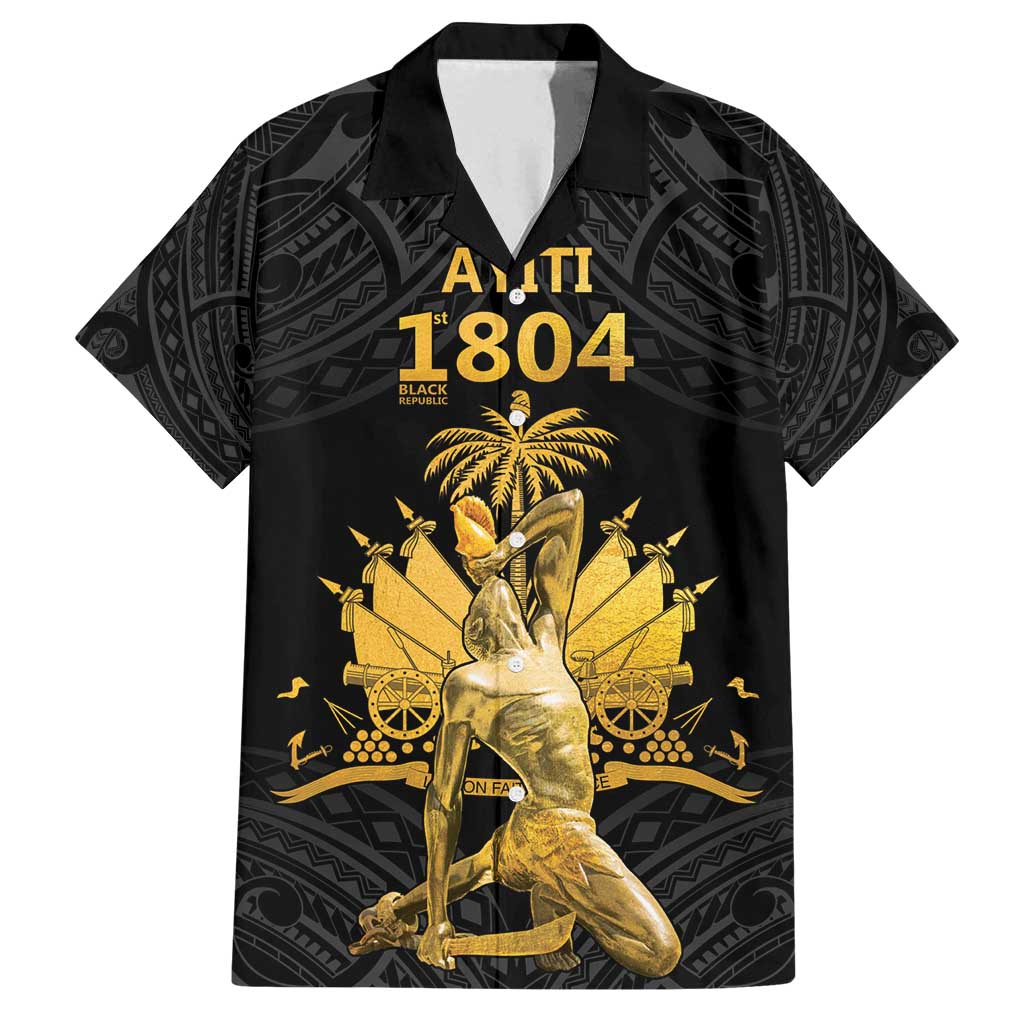 Haitian Negre Marron 1804 Family Matching Tank Maxi Dress and Hawaiian Shirt Black Polynesian Pattern LT9 Dad's Shirt - Short Sleeve Black - Polynesian Pride