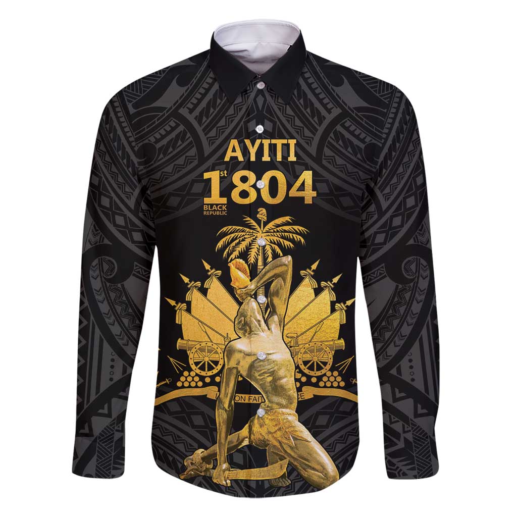 Haitian Negre Marron 1804 Family Matching Tank Maxi Dress and Hawaiian Shirt Black Polynesian Pattern LT9 Dad's Shirt - Long Sleeve Black - Polynesian Pride