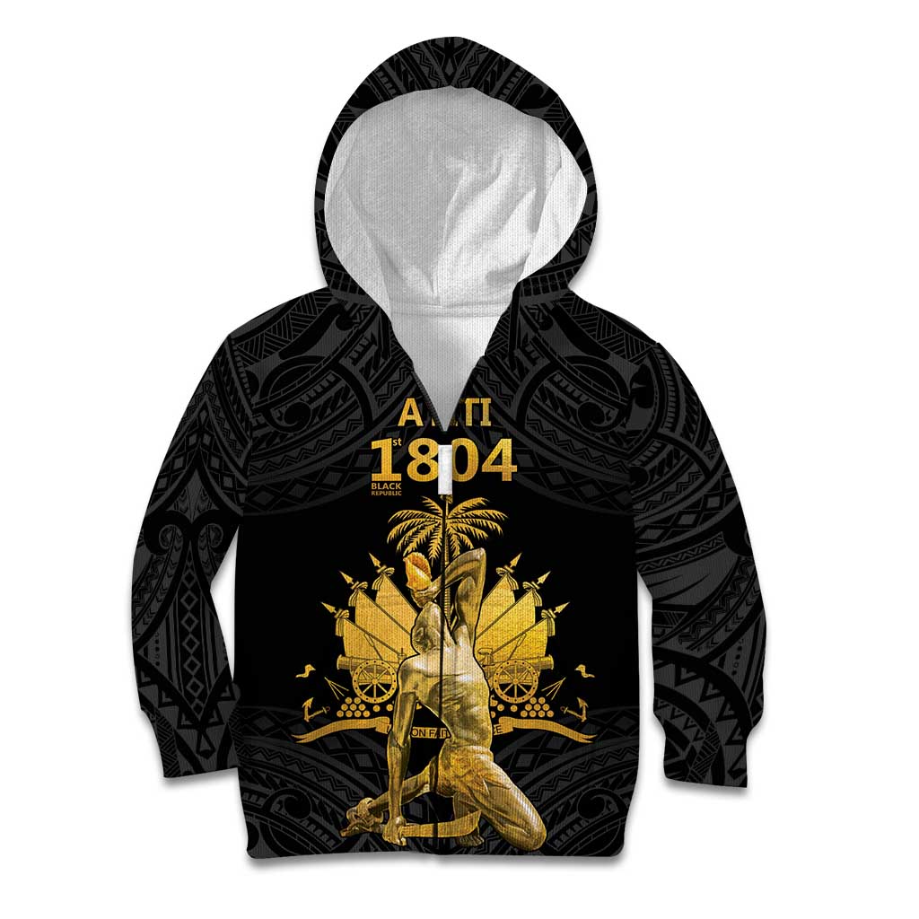 Haitian Negre Marron 1804 Kid Hoodie Black Polynesian Pattern