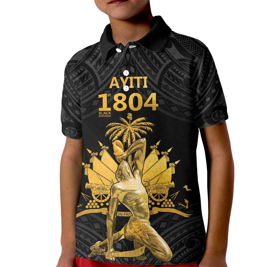 Haitian Negre Marron 1804 Kid Polo Shirt Black Polynesian Pattern LT9 Kid Black - Polynesian Pride