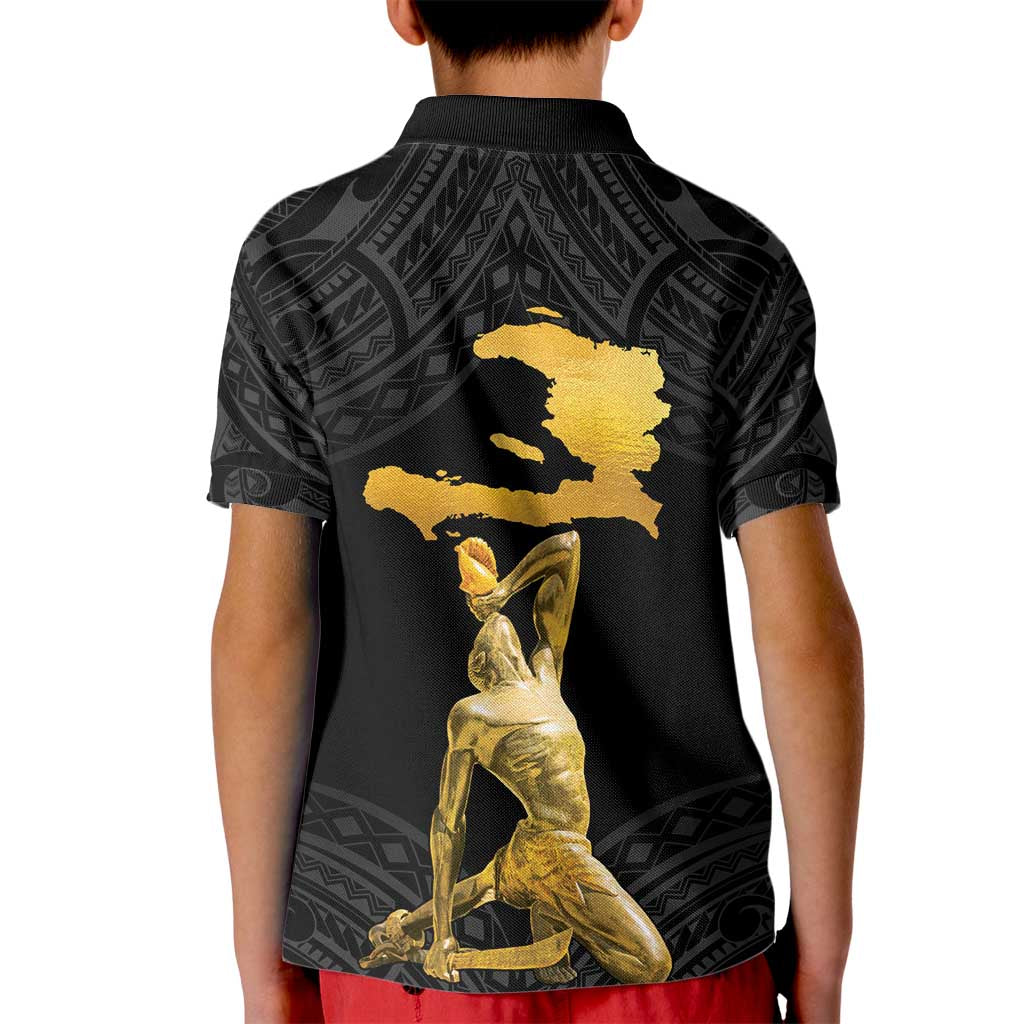 Haitian Negre Marron 1804 Kid Polo Shirt Black Polynesian Pattern