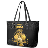 Haitian Negre Marron 1804 Leather Tote Bag Black Polynesian Pattern LT9 - Polynesian Pride