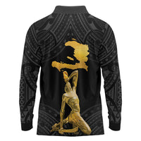 Haitian Negre Marron 1804 Long Sleeve Polo Shirt Black Polynesian Pattern LT9 - Polynesian Pride