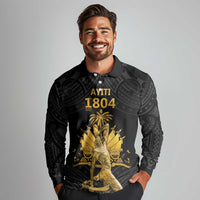 Haitian Negre Marron 1804 Long Sleeve Polo Shirt Black Polynesian Pattern LT9 - Polynesian Pride