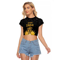Haitian Negre Marron 1804 Raglan Cropped T Shirt Black Polynesian Pattern LT9 Female Black - Polynesian Pride