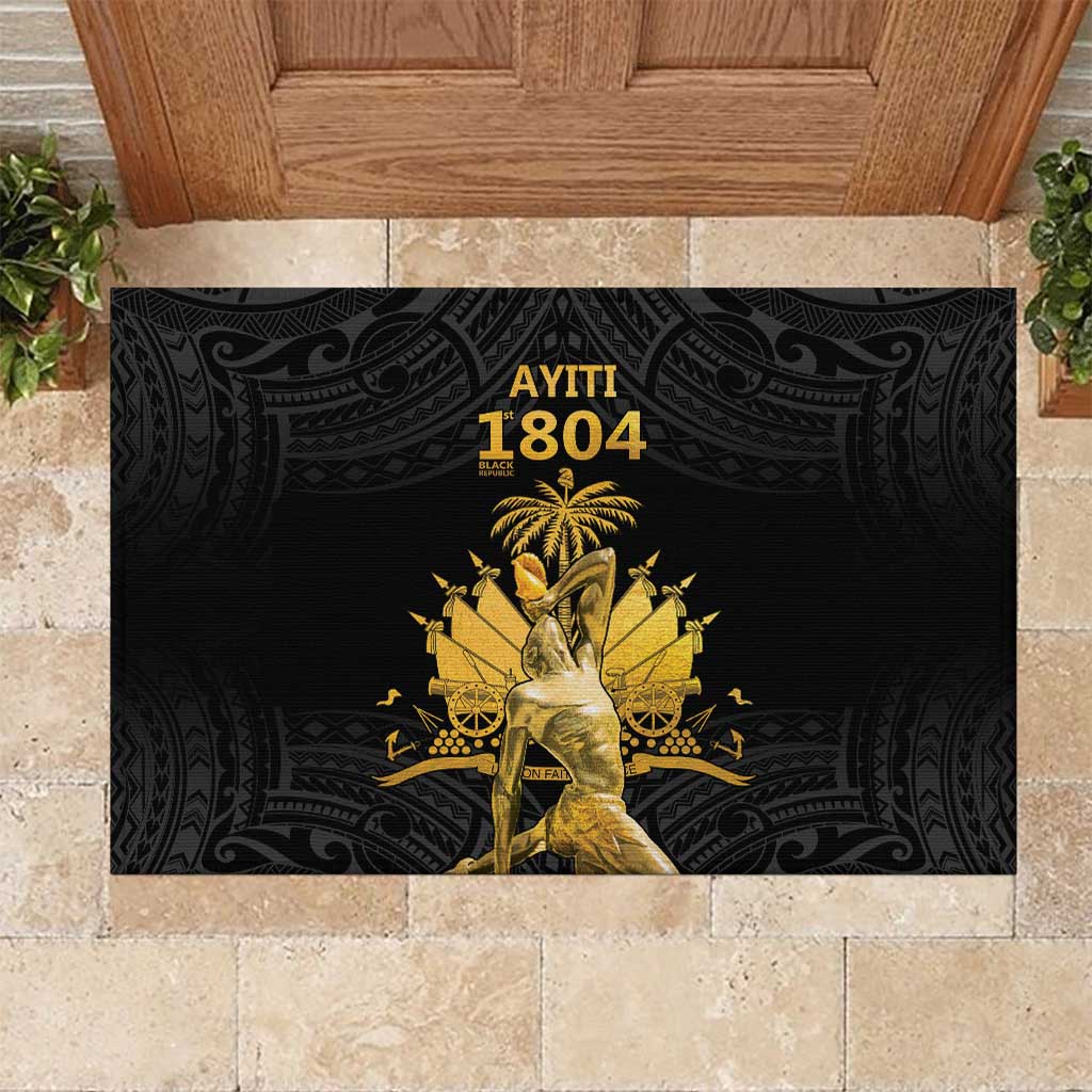 Haitian Negre Marron 1804 Rubber Doormat Black Polynesian Pattern