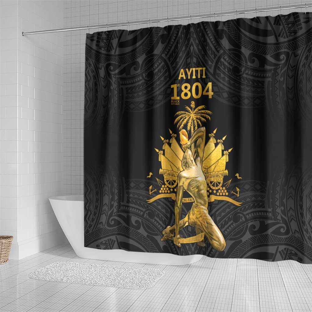 Haitian Negre Marron 1804 Shower Curtain Black Polynesian Pattern
