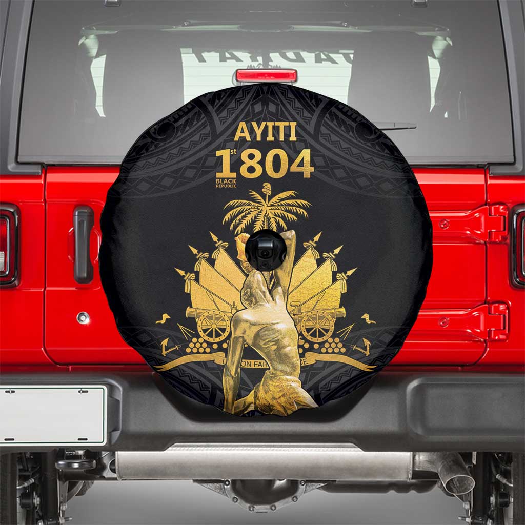 Haitian Negre Marron 1804 Spare Tire Cover Black Polynesian Pattern