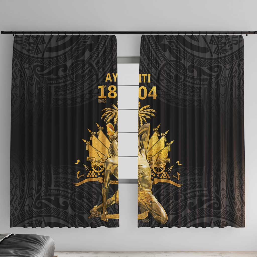 Haitian Negre Marron 1804 Window Curtain Black Polynesian Pattern