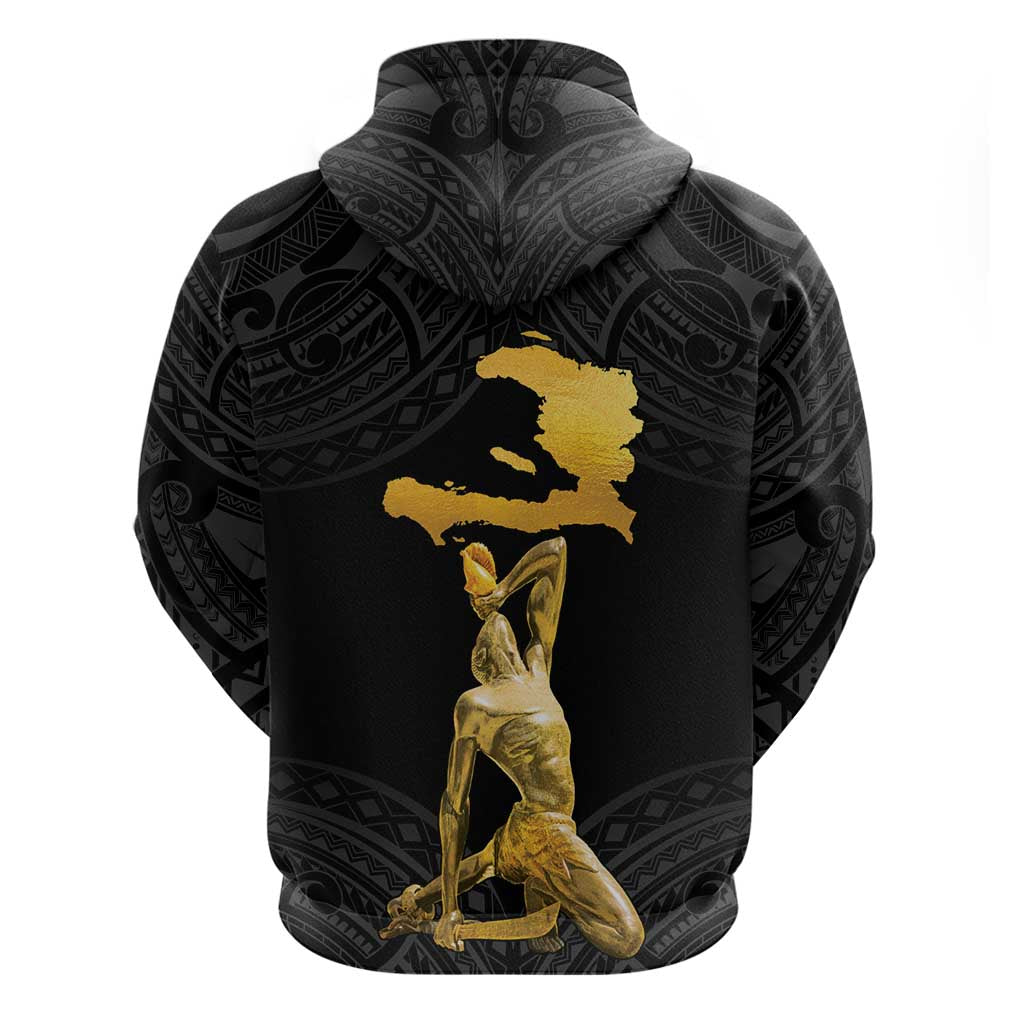 Haitian Negre Marron 1804 Zip Hoodie Black Polynesian Pattern