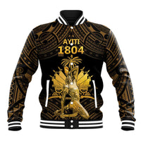 Haitian Negre Marron 1804 Baseball Jacket Gold Polynesian Pattern