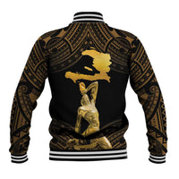 Haitian Negre Marron 1804 Baseball Jacket Gold Polynesian Pattern