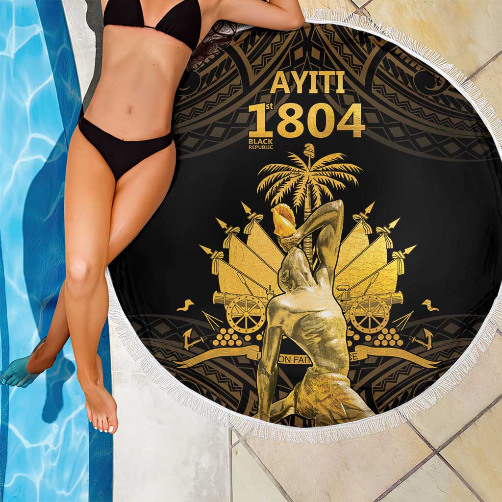 Haitian Negre Marron 1804 Beach Blanket Gold Polynesian Pattern