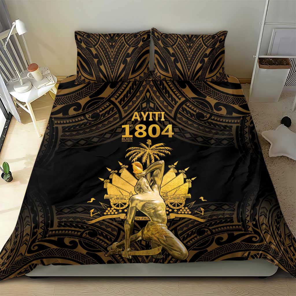 Haitian Negre Marron 1804 Bedding Set Gold Polynesian Pattern