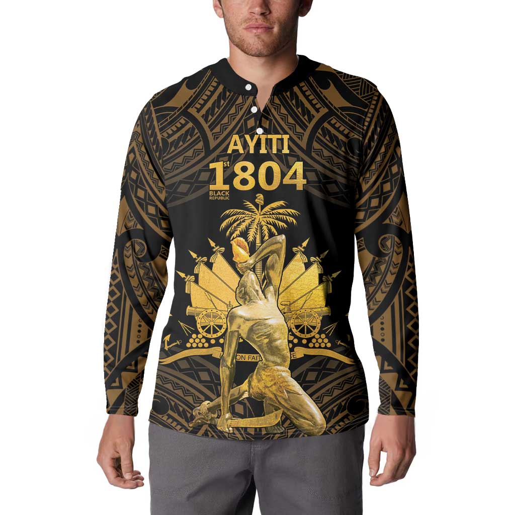 Haitian Negre Marron 1804 Button Sweatshirt Gold Polynesian Pattern LT9 - Polynesian Pride
