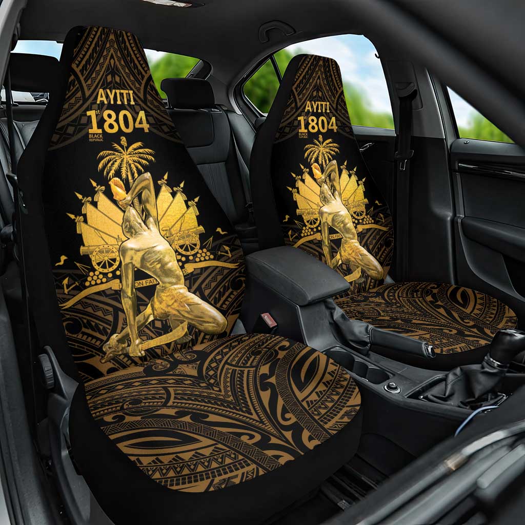 Haitian Negre Marron 1804 Car Seat Cover Gold Polynesian Pattern