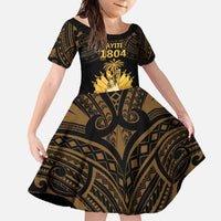Haitian Negre Marron 1804 Family Matching Long Sleeve Bodycon Dress and Hawaiian Shirt Gold Polynesian Pattern LT9 Daughter's Dress Gold - Polynesian Pride