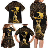 Haitian Negre Marron 1804 Family Matching Long Sleeve Bodycon Dress and Hawaiian Shirt Gold Polynesian Pattern LT9 - Polynesian Pride