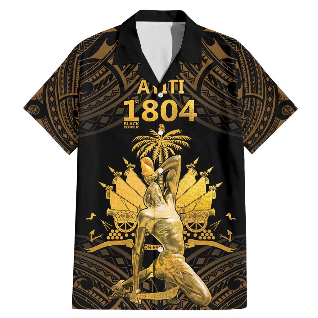 Haitian Negre Marron 1804 Family Matching Mermaid Dress and Hawaiian Shirt Gold Polynesian Pattern LT9 Dad's Shirt - Short Sleeve Gold - Polynesian Pride