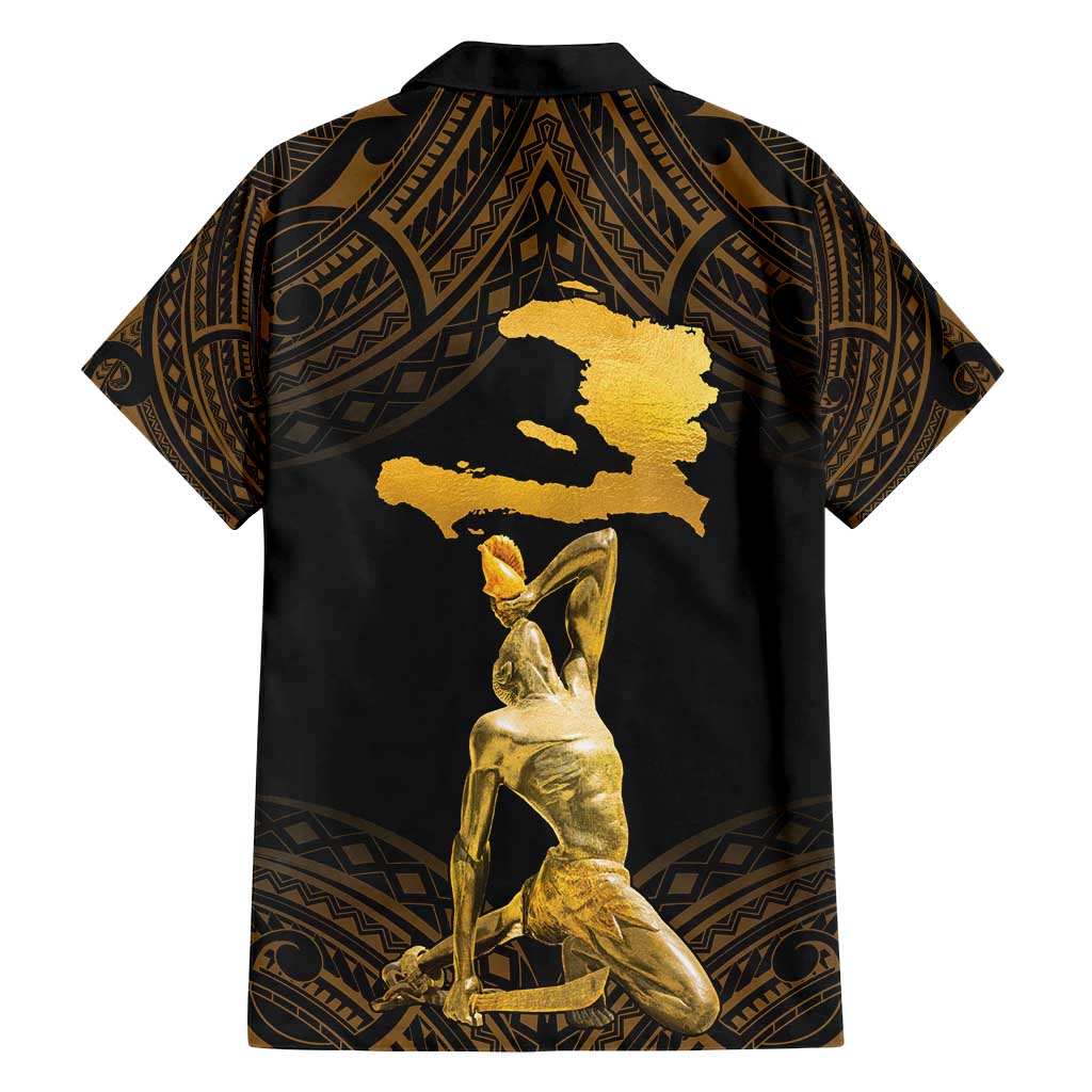 Haitian Negre Marron 1804 Family Matching Off Shoulder Maxi Dress and Hawaiian Shirt Gold Polynesian Pattern LT9 - Polynesian Pride
