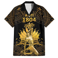Haitian Negre Marron 1804 Family Matching Off Shoulder Short Dress and Hawaiian Shirt Gold Polynesian Pattern LT9 Dad's Shirt - Short Sleeve Gold - Polynesian Pride