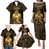 Haitian Negre Marron 1804 Family Matching Puletasi and Hawaiian Shirt Gold Polynesian Pattern LT9 - Polynesian Pride