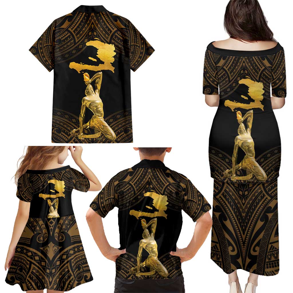 Haitian Negre Marron 1804 Family Matching Puletasi and Hawaiian Shirt Gold Polynesian Pattern LT9 - Polynesian Pride
