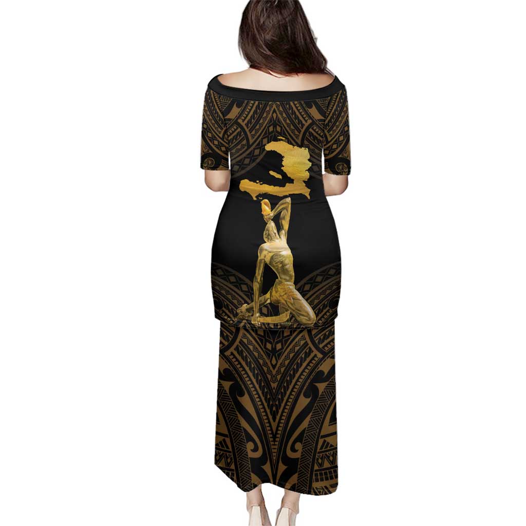 Haitian Negre Marron 1804 Family Matching Puletasi and Hawaiian Shirt Gold Polynesian Pattern LT9 - Polynesian Pride