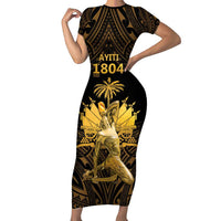 Haitian Negre Marron 1804 Family Matching Short Sleeve Bodycon Dress and Hawaiian Shirt Gold Polynesian Pattern LT9 Mom's Dress Gold - Polynesian Pride