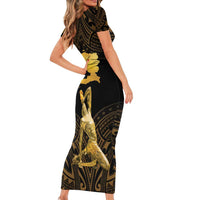 Haitian Negre Marron 1804 Family Matching Short Sleeve Bodycon Dress and Hawaiian Shirt Gold Polynesian Pattern LT9 - Polynesian Pride