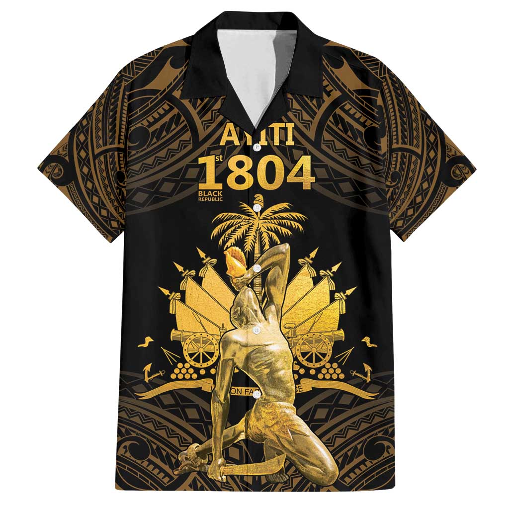 Haitian Negre Marron 1804 Family Matching Tank Maxi Dress and Hawaiian Shirt Gold Polynesian Pattern LT9 Dad's Shirt - Short Sleeve Gold - Polynesian Pride