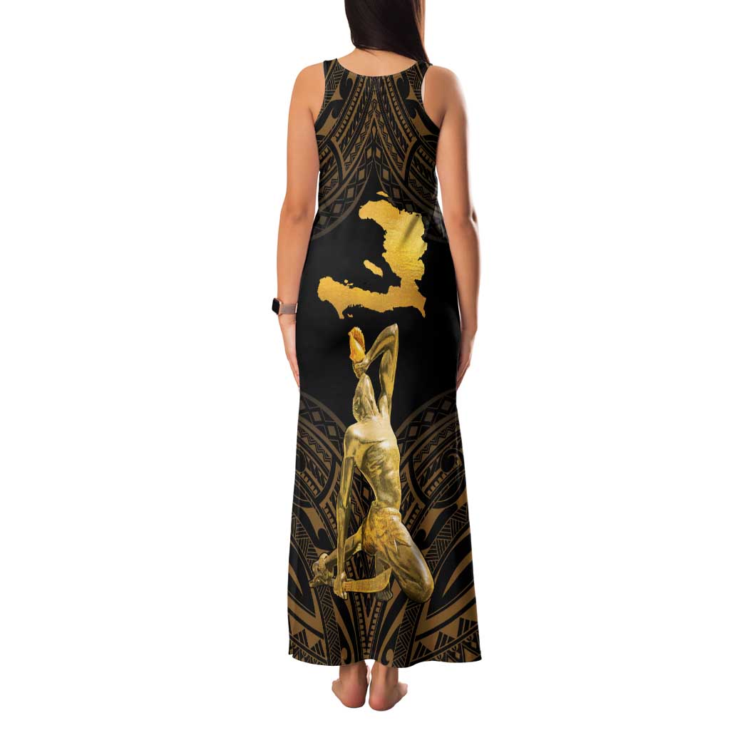 Haitian Negre Marron 1804 Family Matching Tank Maxi Dress and Hawaiian Shirt Gold Polynesian Pattern LT9 - Polynesian Pride