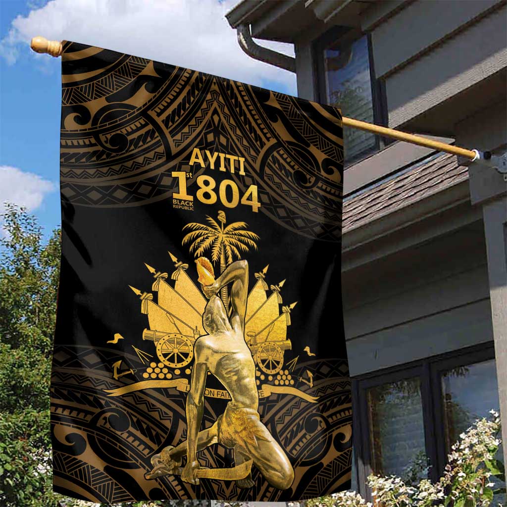Haitian Negre Marron 1804 Garden Flag Gold Polynesian Pattern LT9 - Polynesian Pride