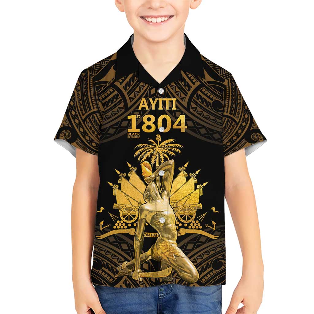 Haitian Negre Marron 1804 Hawaiian Shirt Gold Polynesian Pattern