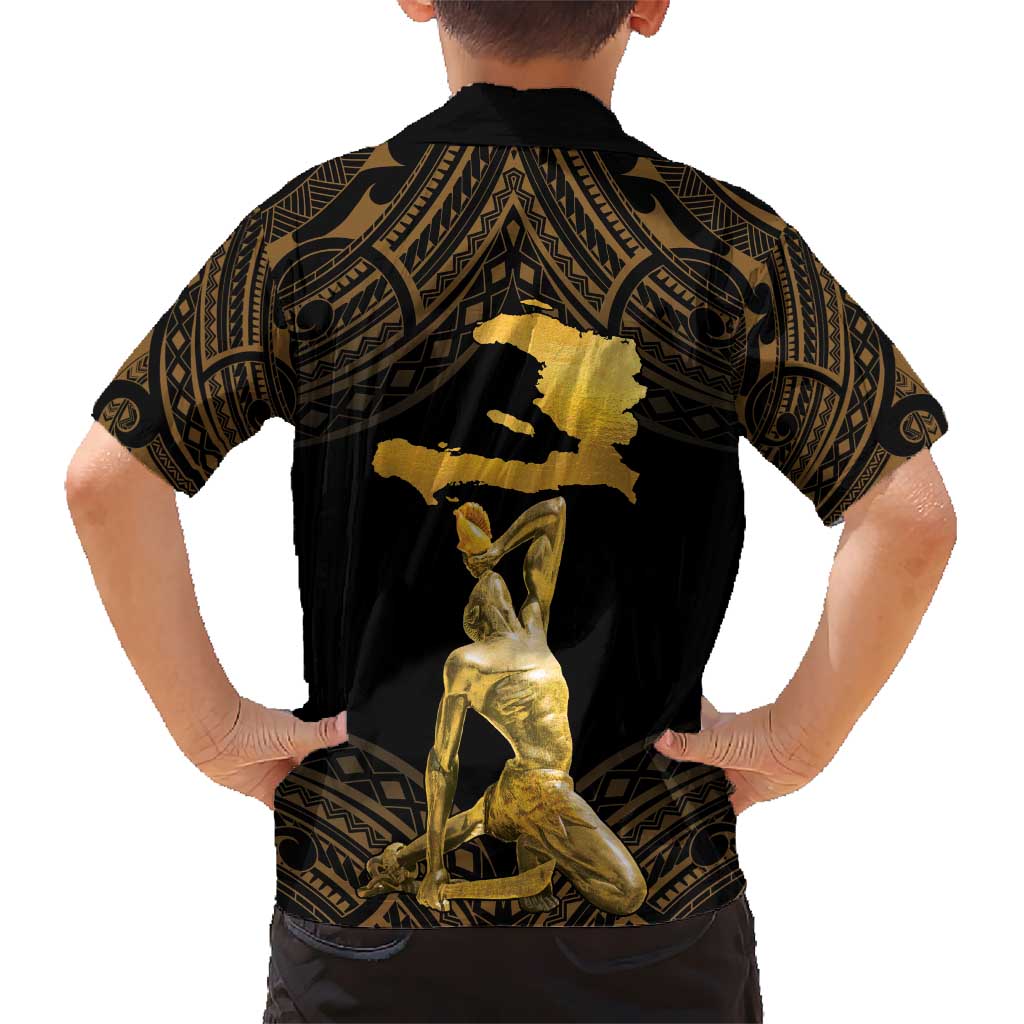 Haitian Negre Marron 1804 Kid Hawaiian Shirt Gold Polynesian Pattern LT9 - Polynesian Pride