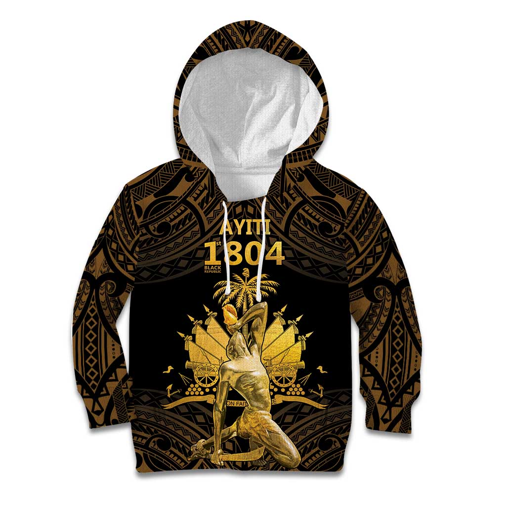 Haitian Negre Marron 1804 Kid Hoodie Gold Polynesian Pattern