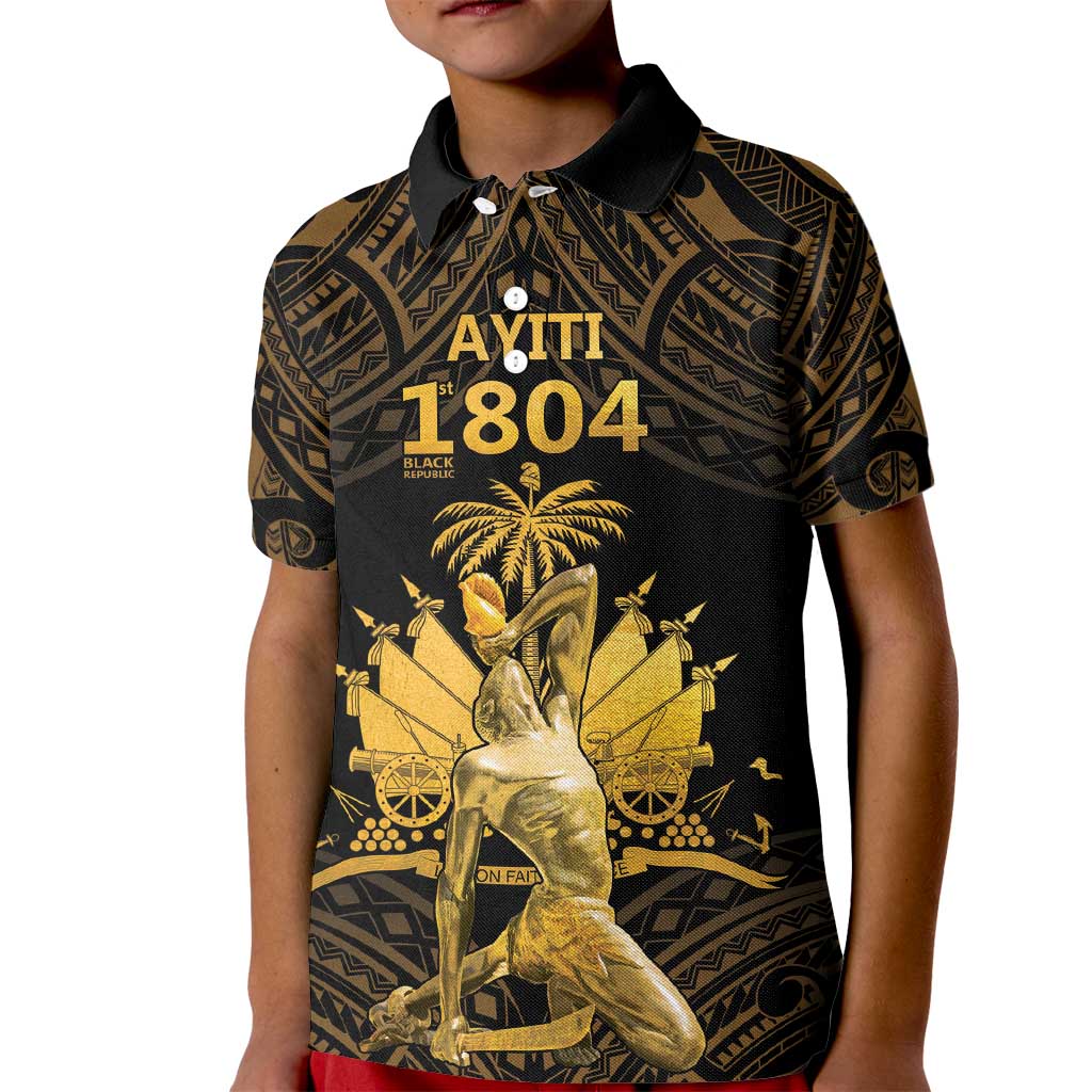 Haitian Negre Marron 1804 Kid Polo Shirt Gold Polynesian Pattern LT9 Kid Gold - Polynesian Pride