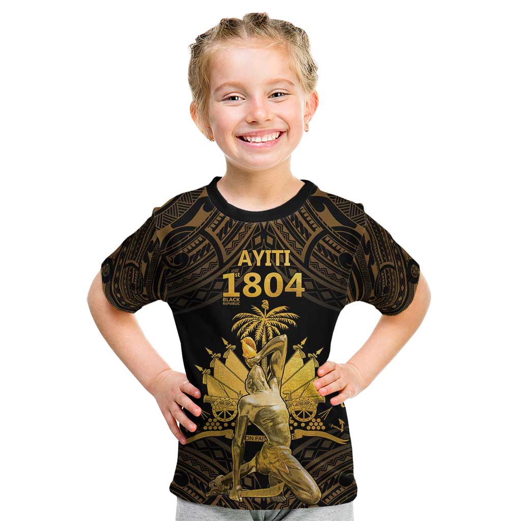 Haitian Negre Marron 1804 Kid T Shirt Gold Polynesian Pattern LT9 Gold - Polynesian Pride