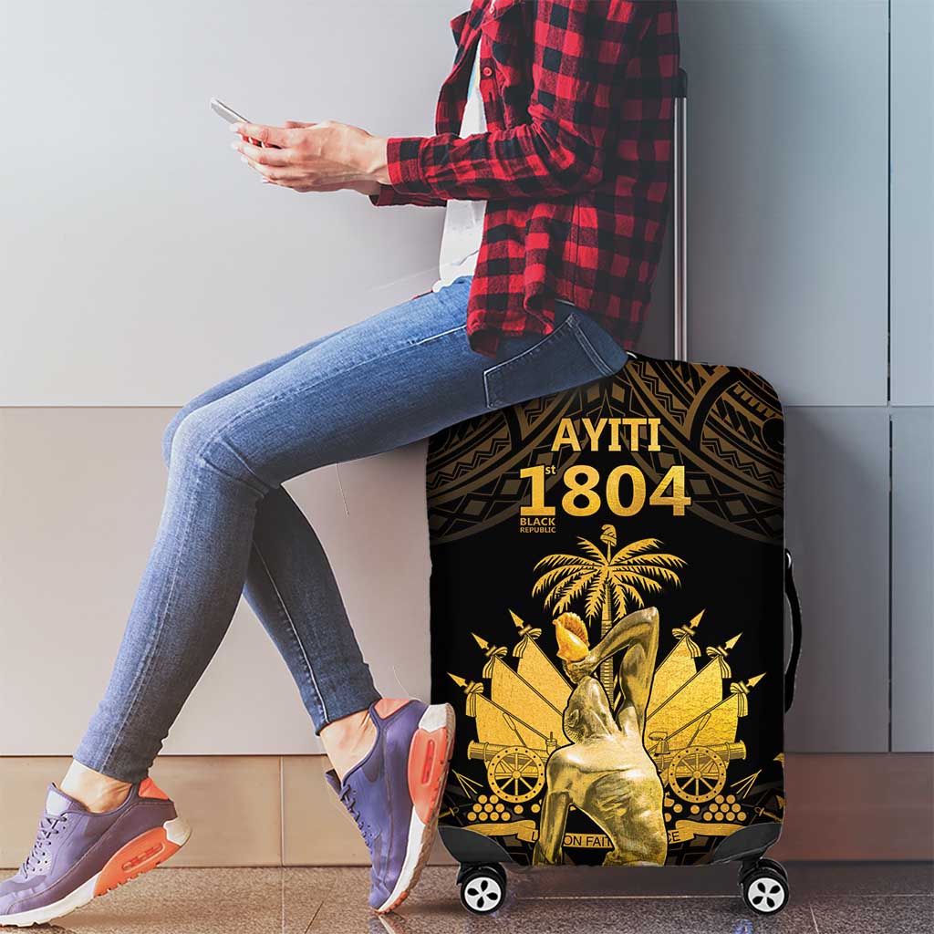 Haitian Negre Marron 1804 Luggage Cover Gold Polynesian Pattern