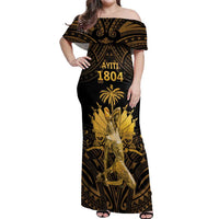 Haitian Negre Marron 1804 Off Shoulder Maxi Dress Gold Polynesian Pattern LT9 Women Gold - Polynesian Pride